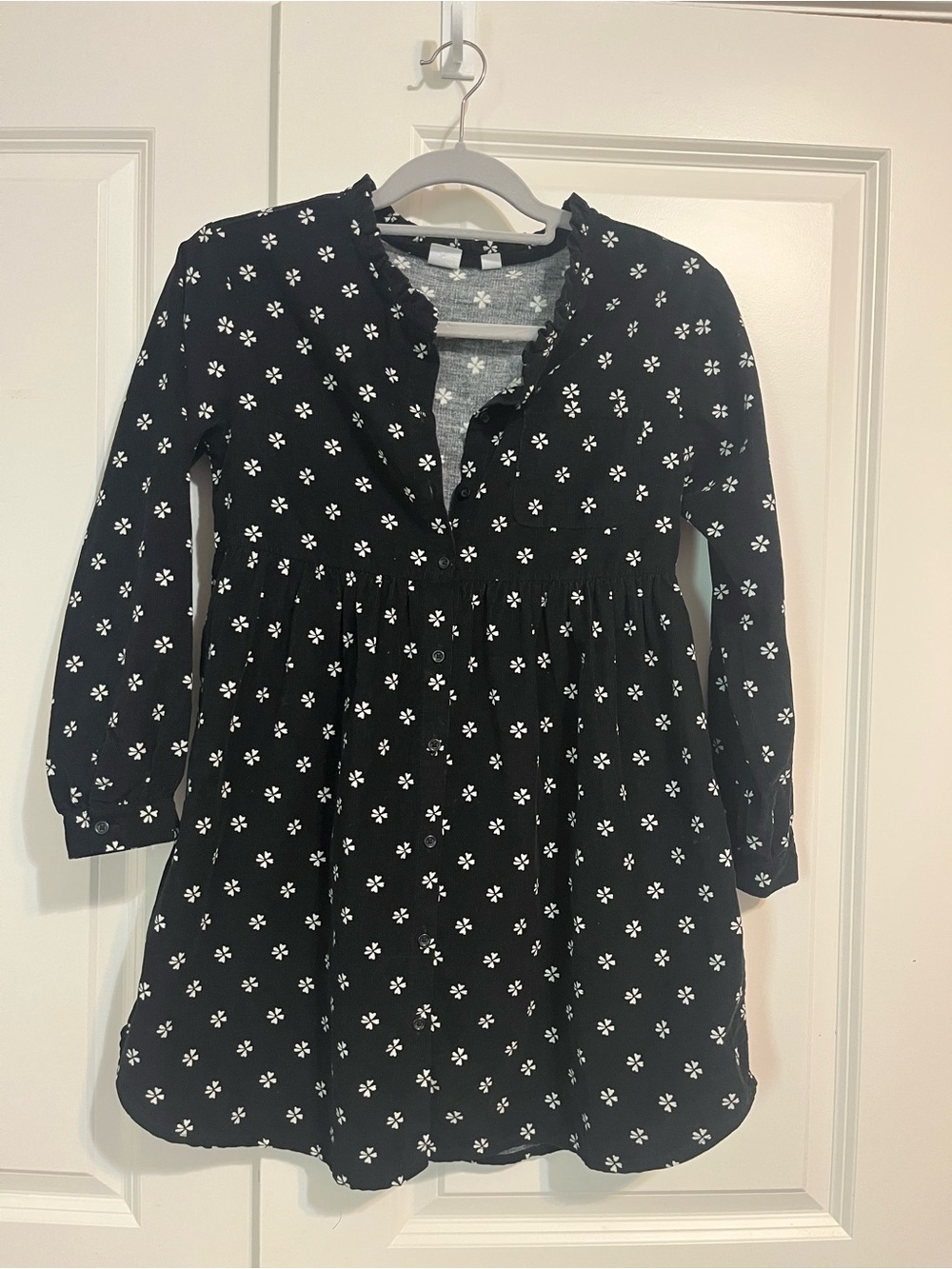 GAP Black Dress with White Floral Print - Girls' Long Sleeve